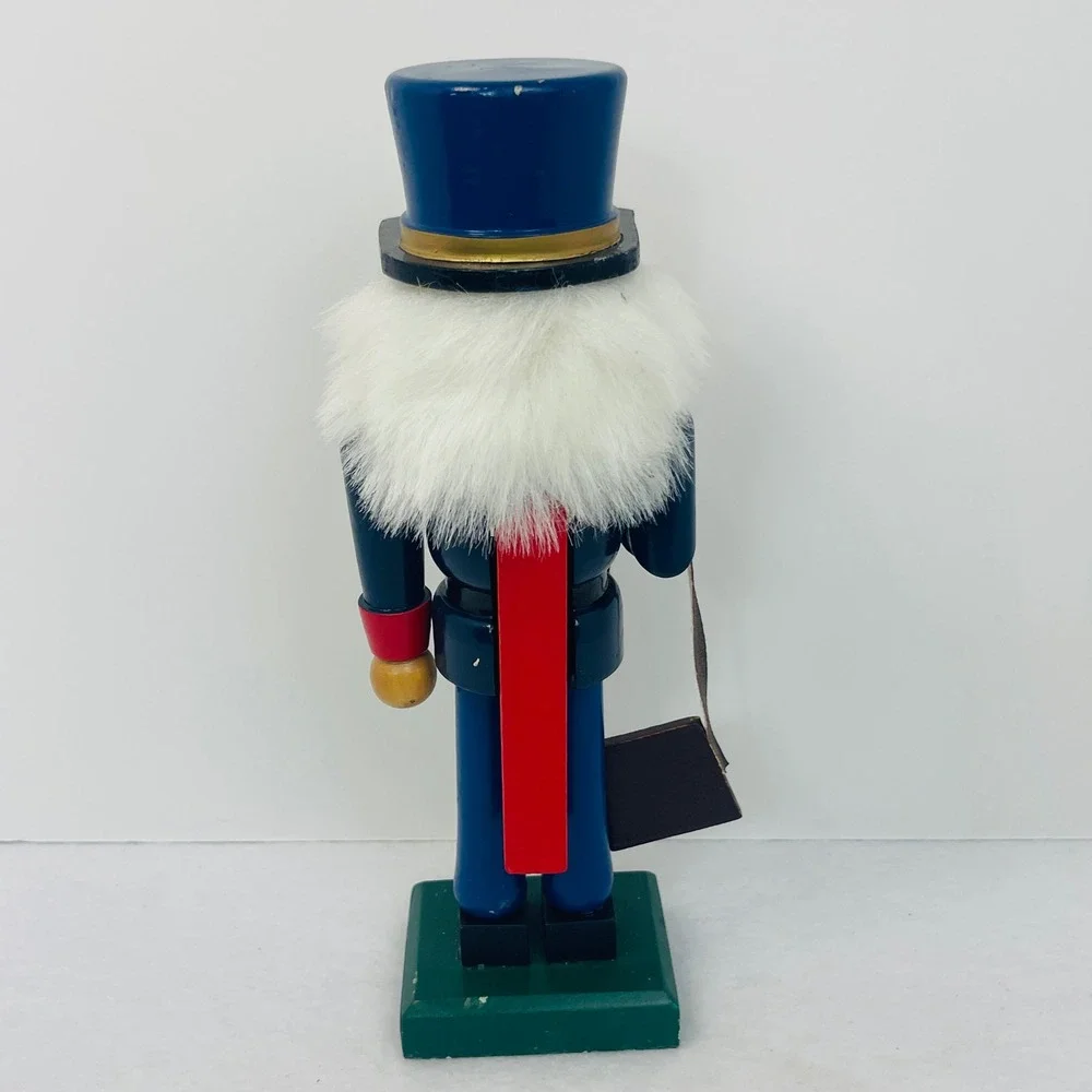 Vintage Wooden Mailman Nutcracker Postman with Letter and Mail Bag 10 Inch Blue